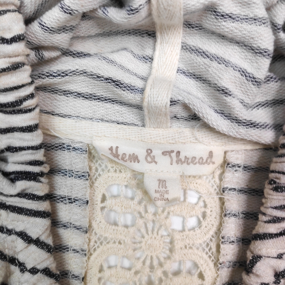 Hem & Thread Stripe Open Front Jacket Lace Size M - image 5